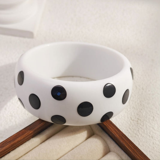HC182: Trendy Resin Bangle: Polka Dot White