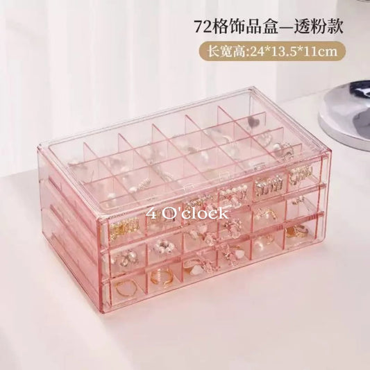 OG8: Transparent 3-Layer Jewellery Organizer Box: Translucent Pink (72 grid)
