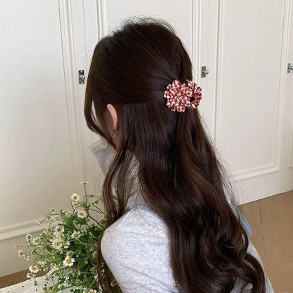 Gingham Flower Hairclaws: Red