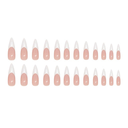 N11: Press On Nails: Stiletto French Tip (24 Pcs) - With FREE glue & kit.