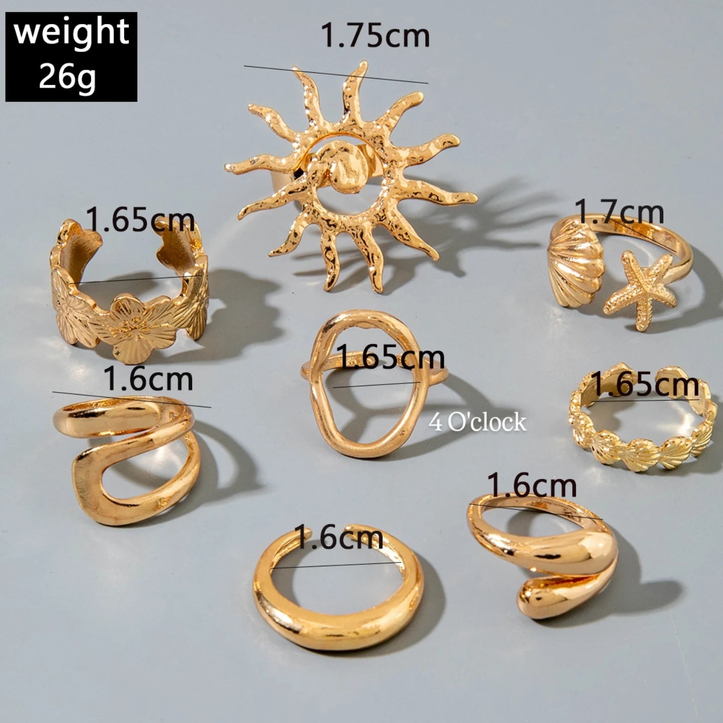 ✨RS92: Maximalistic Finger Ring Sets (Golden) - 8pcs (Full set adjustable)