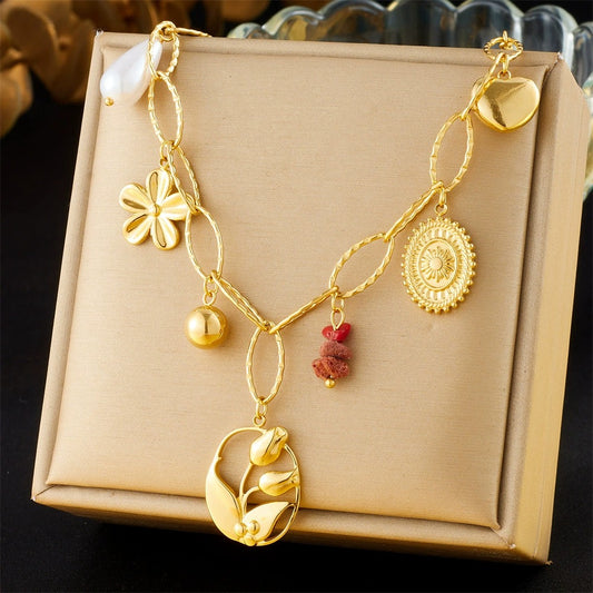 CN44: 18K Gold Plated Premium Stainless Steel Charm Necklace