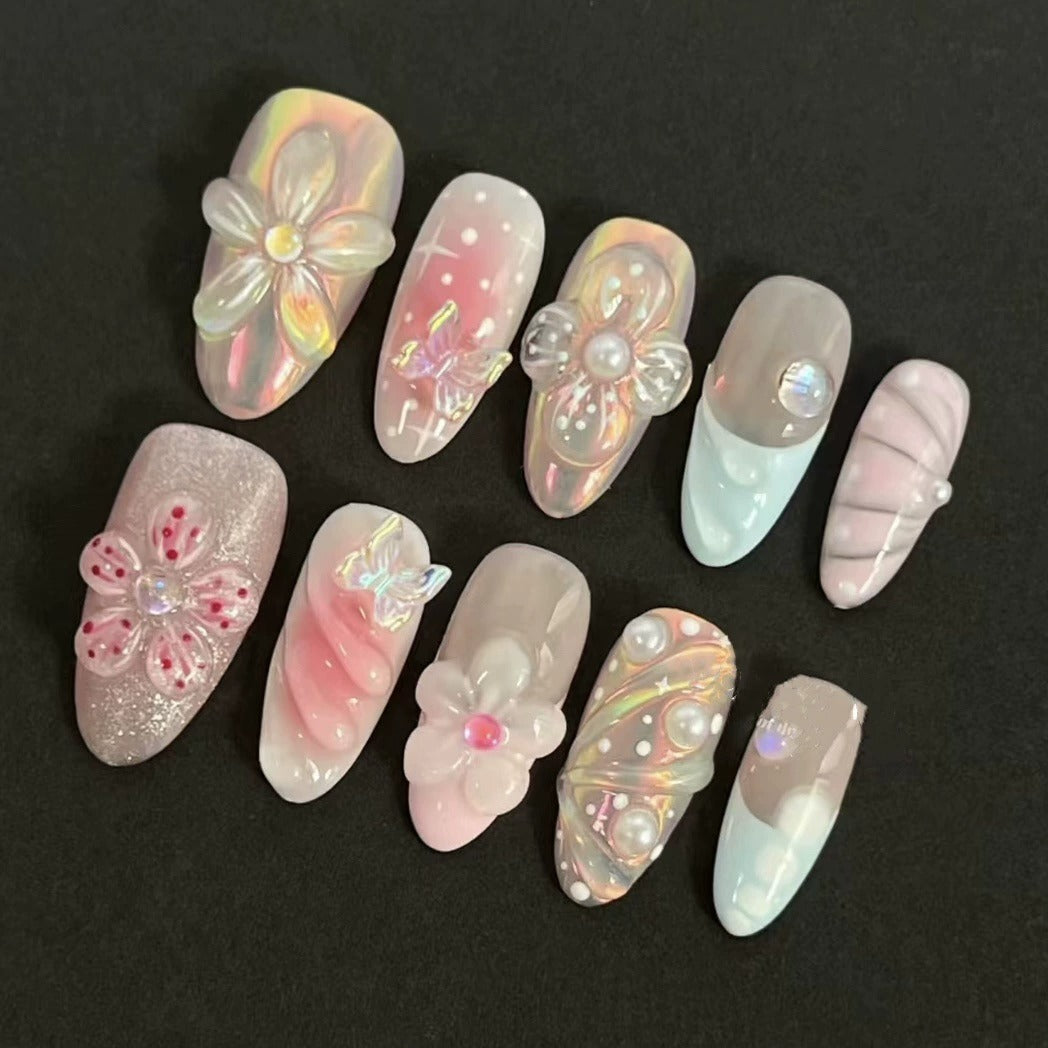 N20: Press On Nails: Spring Whisper. Size S (10 Pcs) - With 12pcs FREE glue stickers.