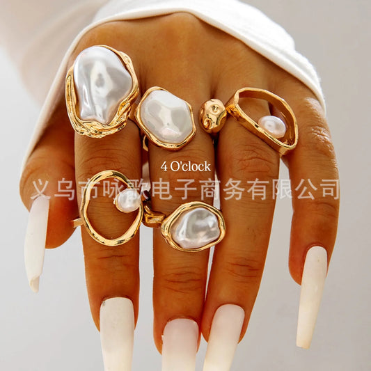 ✨RS47: Maximalistic Finger Ring Sets (Golden) - 6pcs (Full set Non adjustable)