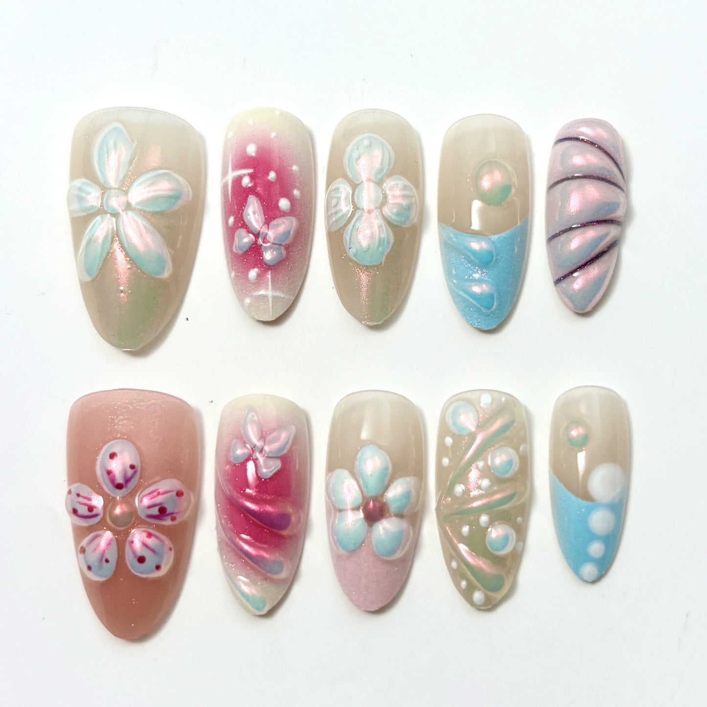 N20: Press On Nails: Spring Whisper. Size S (10 Pcs) - With 12pcs FREE glue stickers.