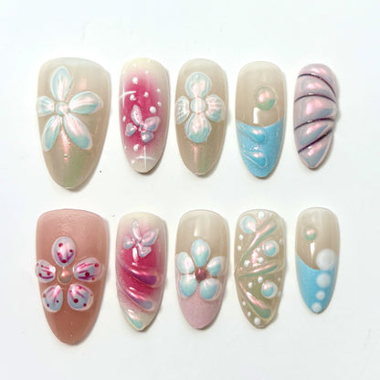 N20: Press On Nails: Spring Whisper. Size S (10 Pcs) - With 12pcs FREE glue stickers.