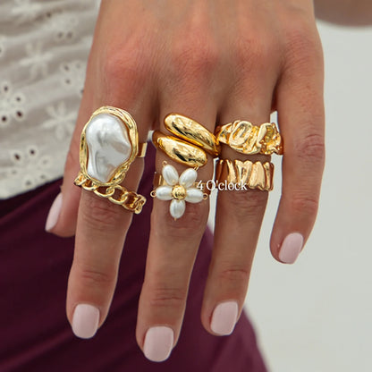 ✨RS109: Maximalistic Finger Ring Sets (Golden) - 6pcs (Adjustable-Non adjustable mixed sizes)