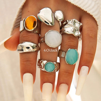 ✨RS78: Maximalistic Finger Ring Sets (Silver) - 7pcs (Full set adjustable)