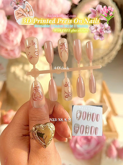 N23: Press On Nails: Ballet Blush . Size M (10 Pcs) - With 12pcs FREE glue stickers.