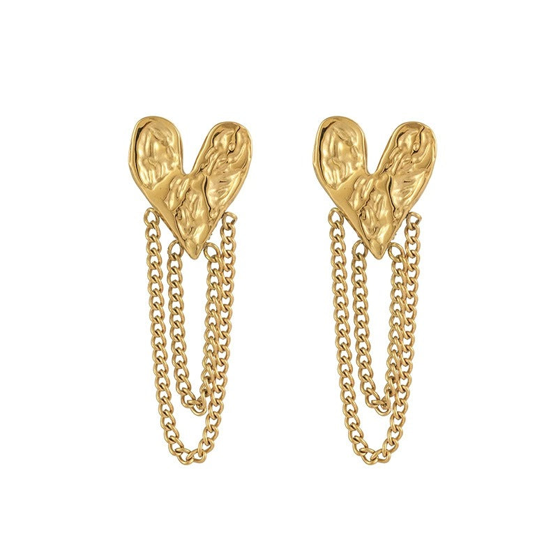 GE33: Stainless Steel Tassel Earrings: Textured Heart