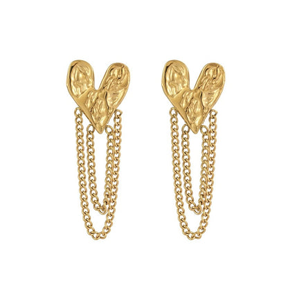 GE33: Stainless Steel Tassel Earrings: Textured Heart