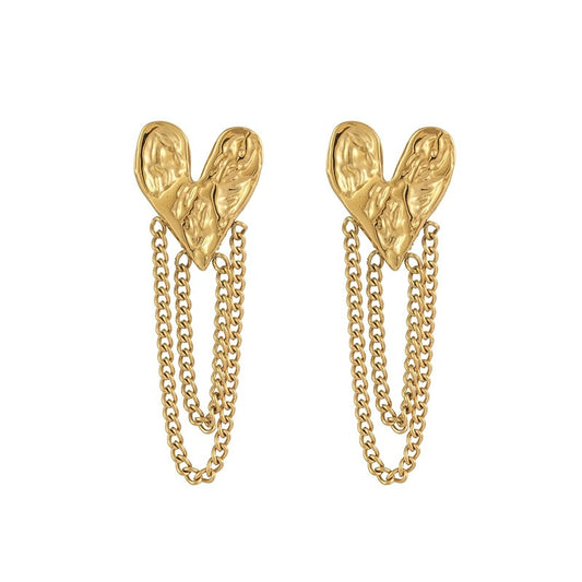 Stainless Steel Tassel Earrings: Textured Heart