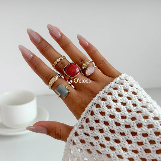 ✨RS100: Maximalistic Finger Ring Sets (Golden) - 6pcs (not adjustable)