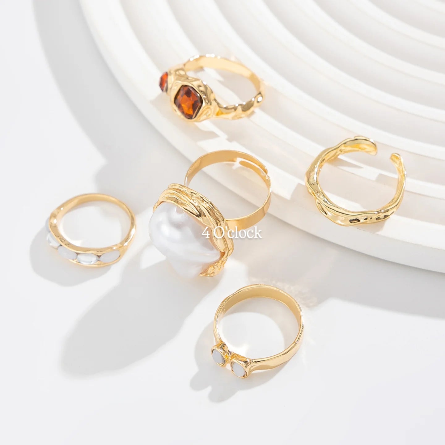 ✨RS117: Maximalistic Finger Ring Sets (Golden) - 5pcs (Adjustable-Non adjustable mixed sizes)