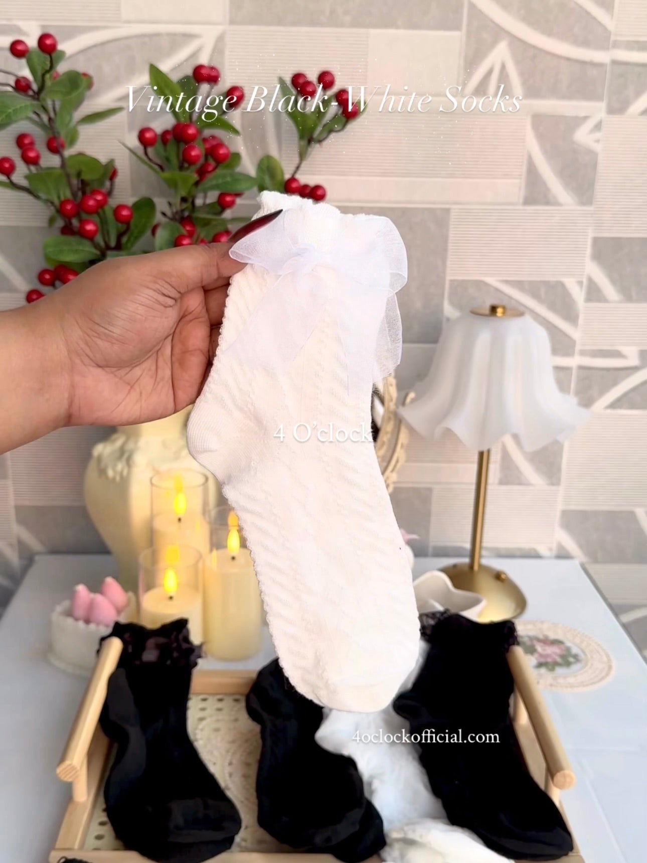 Vintage Socks: White Bow