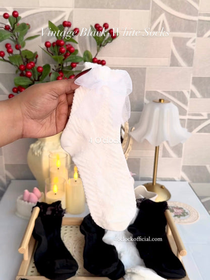 Vintage Socks: White Bow