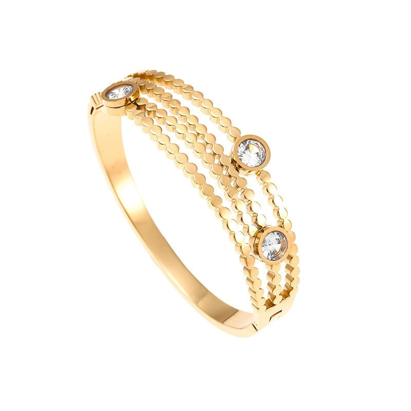 CB17: 18k Gold Plated Premium Stainless Steel Cuff Bangles: Trio Orbit