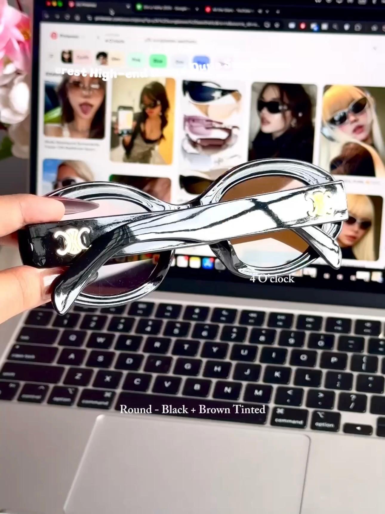 S15: Pinteresty High-End Brand Dupe Round Sunglasses - Black + Brown tinted (with box)