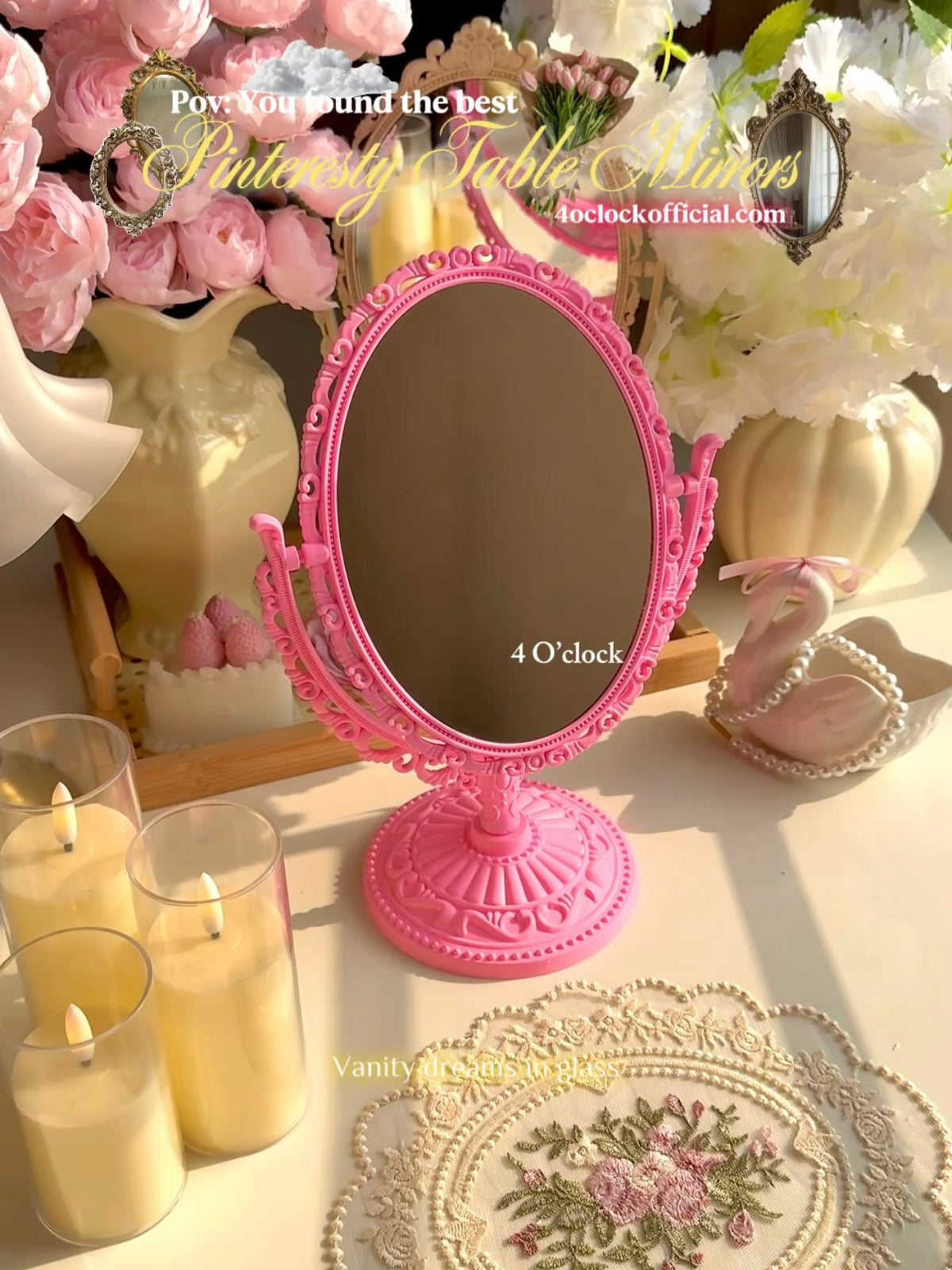 M03: Vintage Mirror: Oval Shape : Pink
