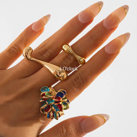 ✨RS115: Maximalistic Finger Ring Sets (Golden) - 3pcs (Adjustable-Non adjustable mixed sizes)