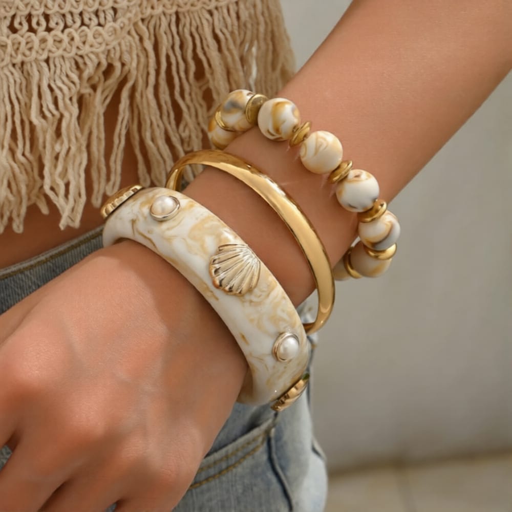 HC163: Trendy Resin Bangle Set: Sandy Coastline (3pcs)