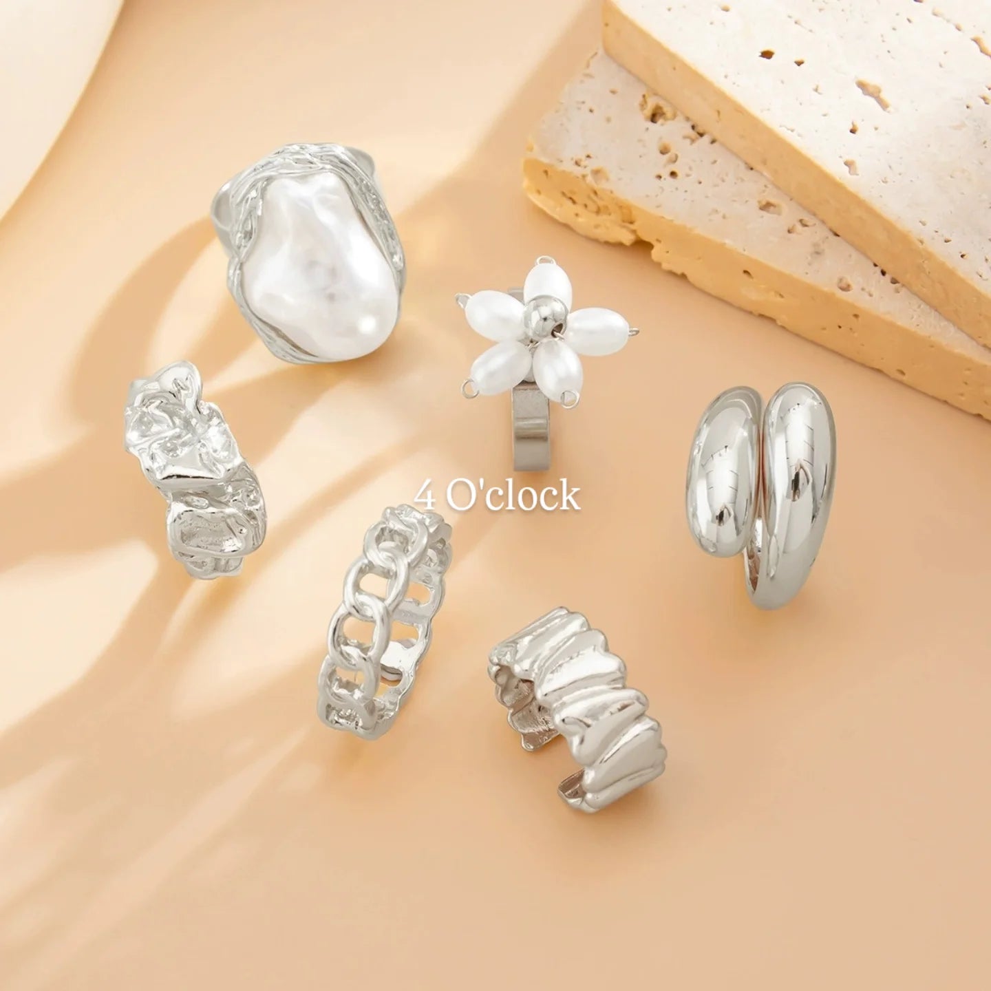 ✨RS110: Maximalistic Finger Ring Sets (Silver) - 6pcs (Adjustable-Non adjustable mixed sizes)