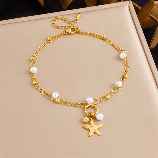 A75: 18K Gold Plated Stainless Steel Minimalist Anklet: Starfish Charm
