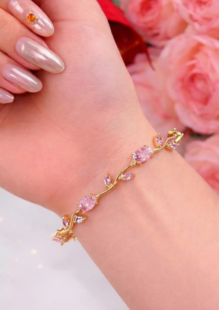 B105: Pinteresty Tulip Bracelet: Pink Stone
