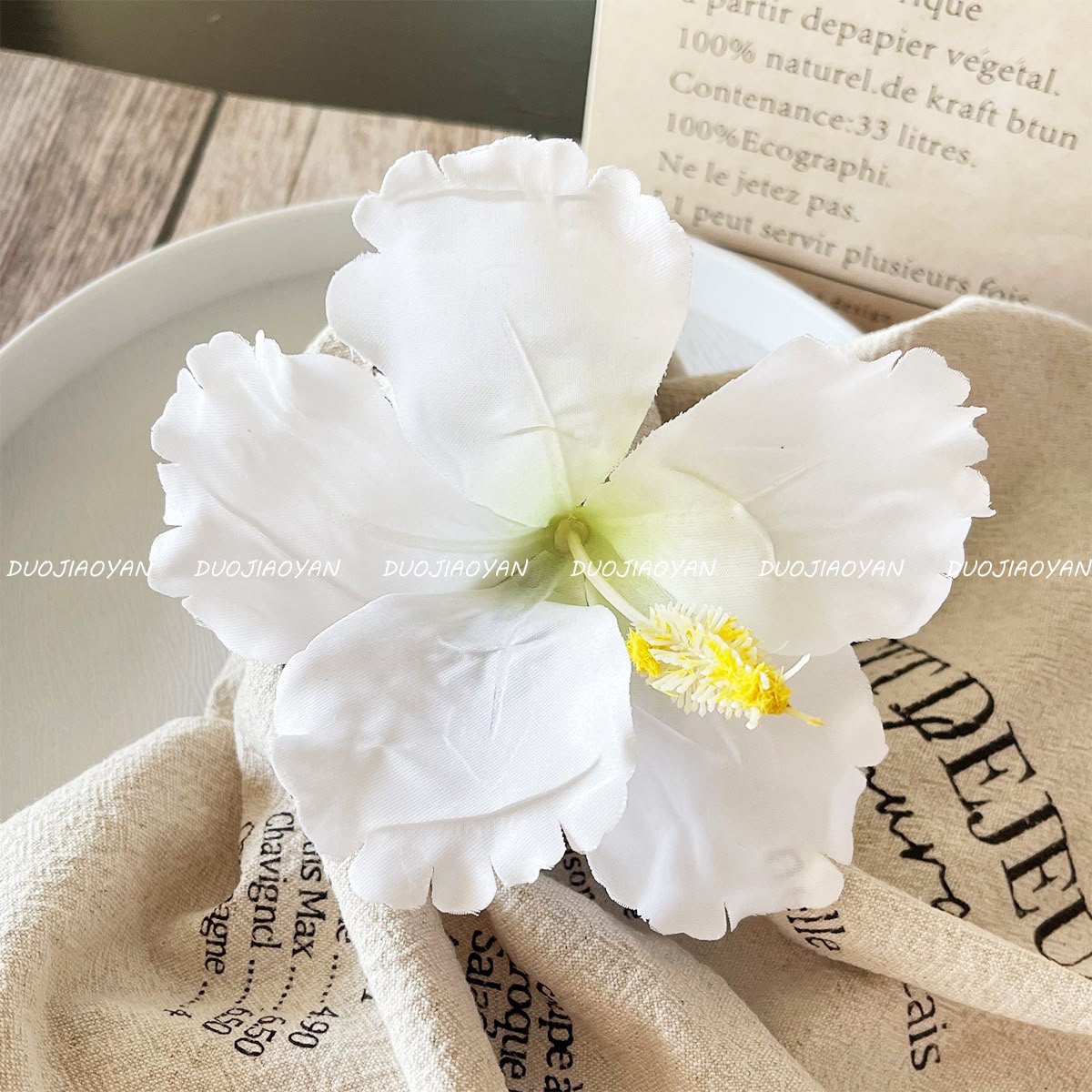 Hibiscus Flower Side Hair Clip: White