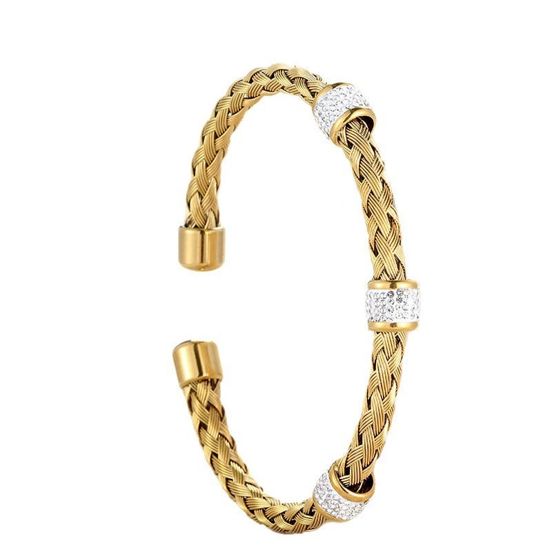 CB07: 18k Gold Plated Premium Stainless Steel Cuff Bangles: Twisted Wire