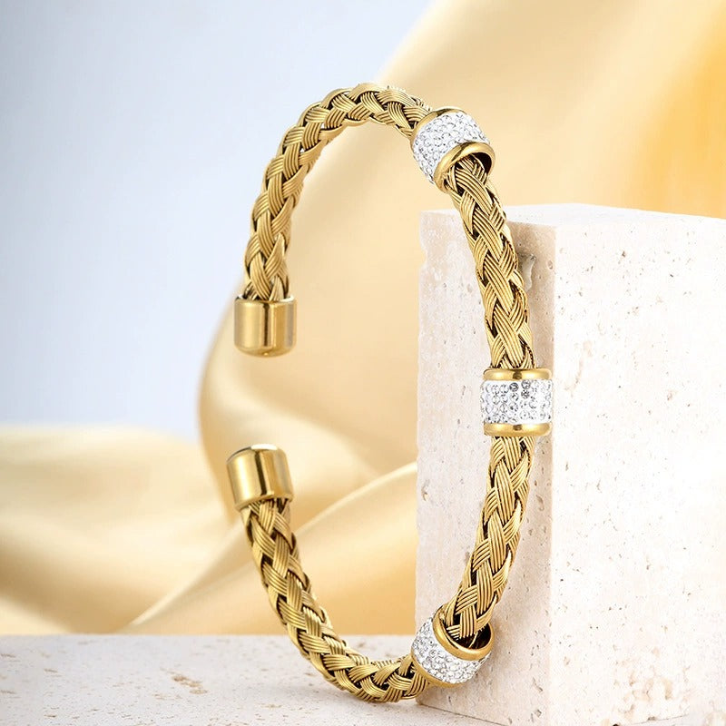 CB07: 18k Gold Plated Premium Stainless Steel Cuff Bangles: Twisted Wire