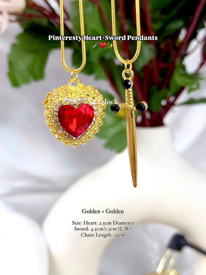 🗡️♥️Pinteresty Heart+Sword 2 Pendants Set: Golden+Golden ♥️✨