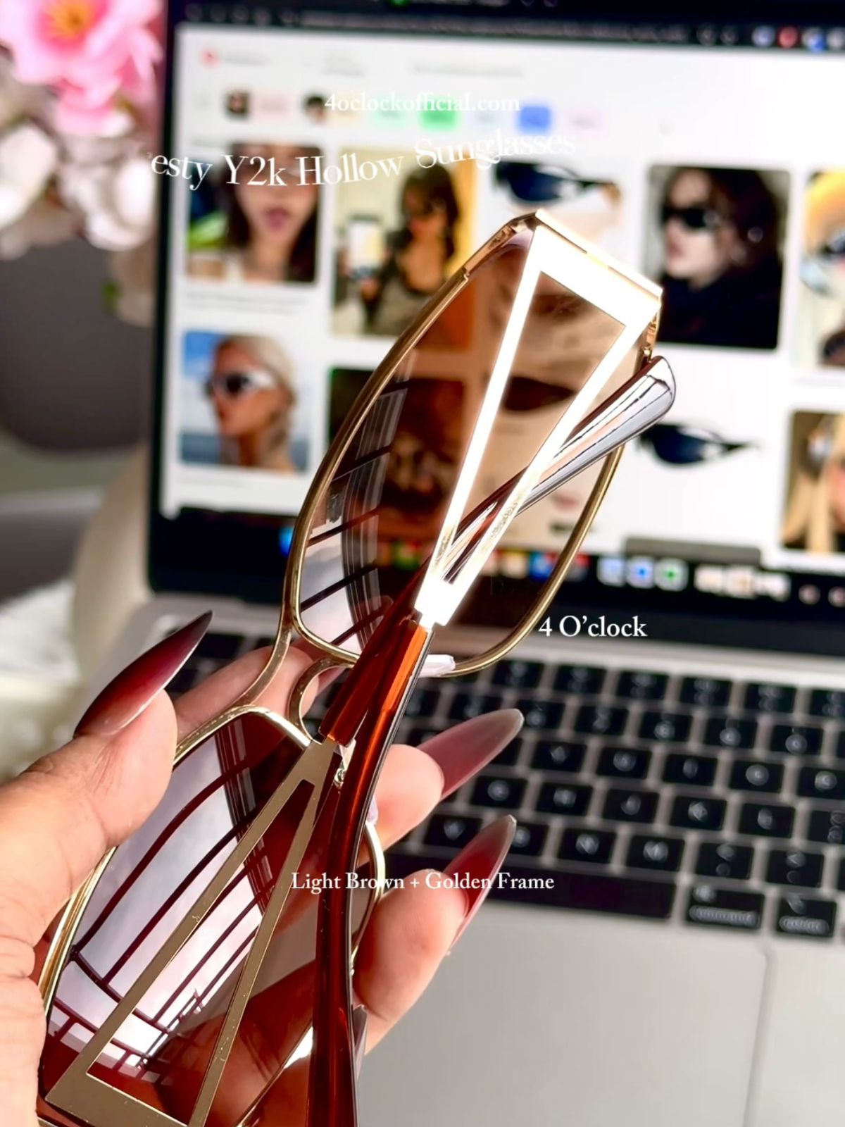 S27: Pinteresty Y2k Metal Hollow Sunglasses - Light Brown + Golden (with box) Unisex