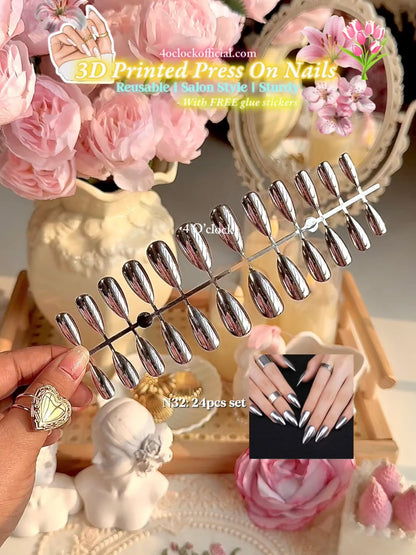 N32: Press On Nails: Cyber Chic (24 Pcs) - With FREE glue stickers.
