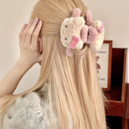 Hello Kitty Plushy Hairclaws: Leather Pink