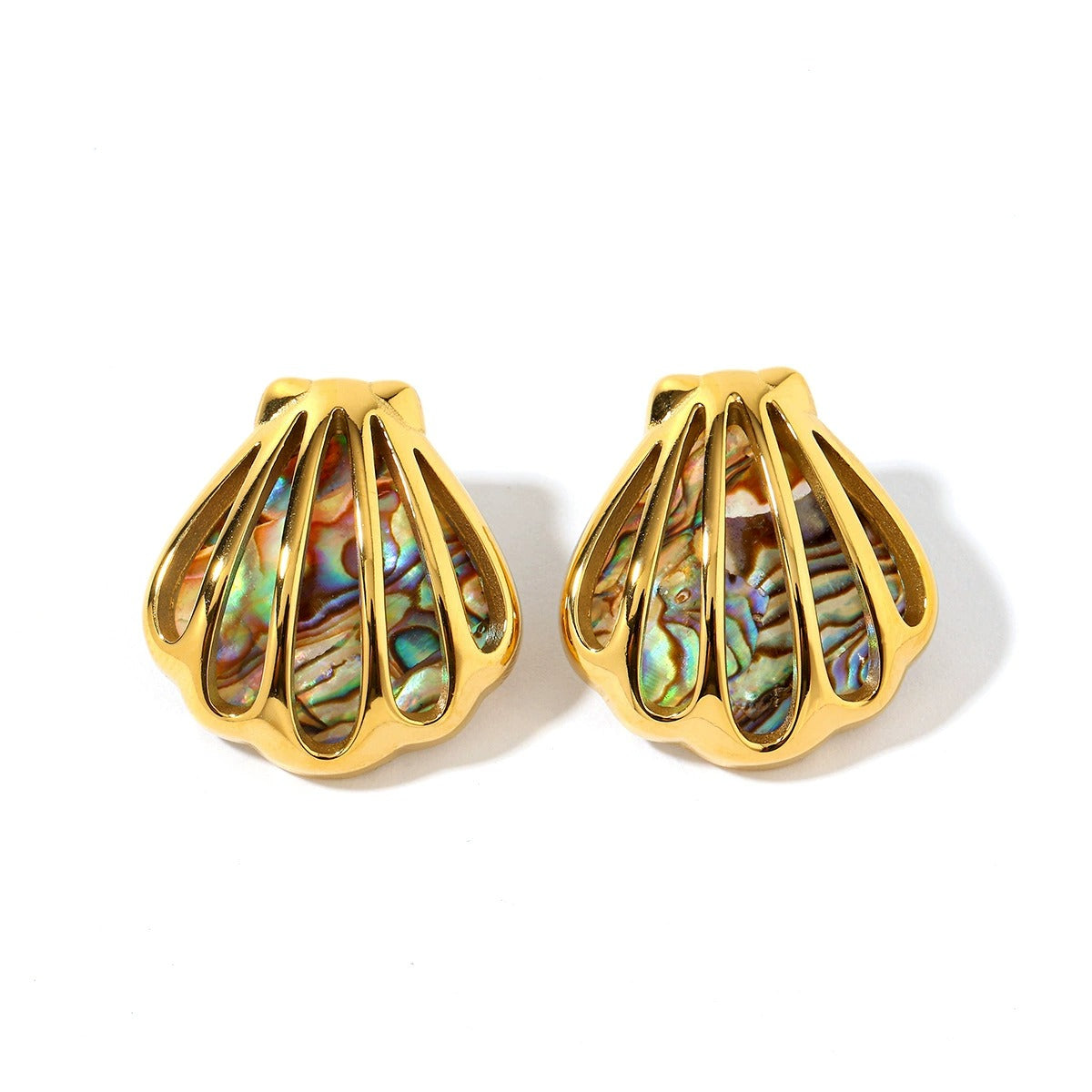 GE28: 18K Gold Plated Premium Stainless Steel Statement Earrings: Gradient Shell