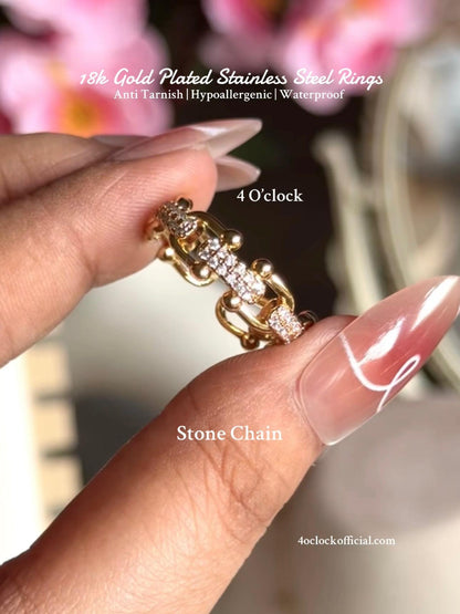 💍97: 18k gold plated Stainless steel Finger rings: Stone Chain✨