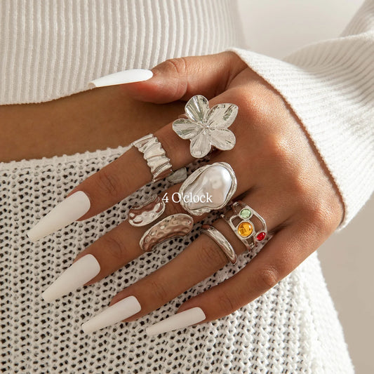✨RS21: Maximalistic Finger Ring Sets (Silver) - 6pcs (Full set adjustable)