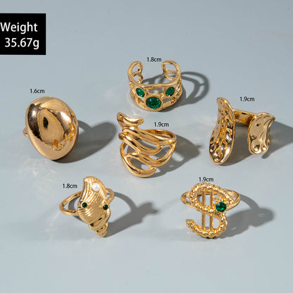 ✨RS42: Maximalistic Finger Ring Sets (Golden) - 6pcs (Adjustable-Non adjustable mixed sizes)