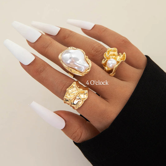 ✨RS54: Maximalistic Finger Ring Sets (Golden) - 3pcs (Adjustable-Non adjustable mixed sizes)