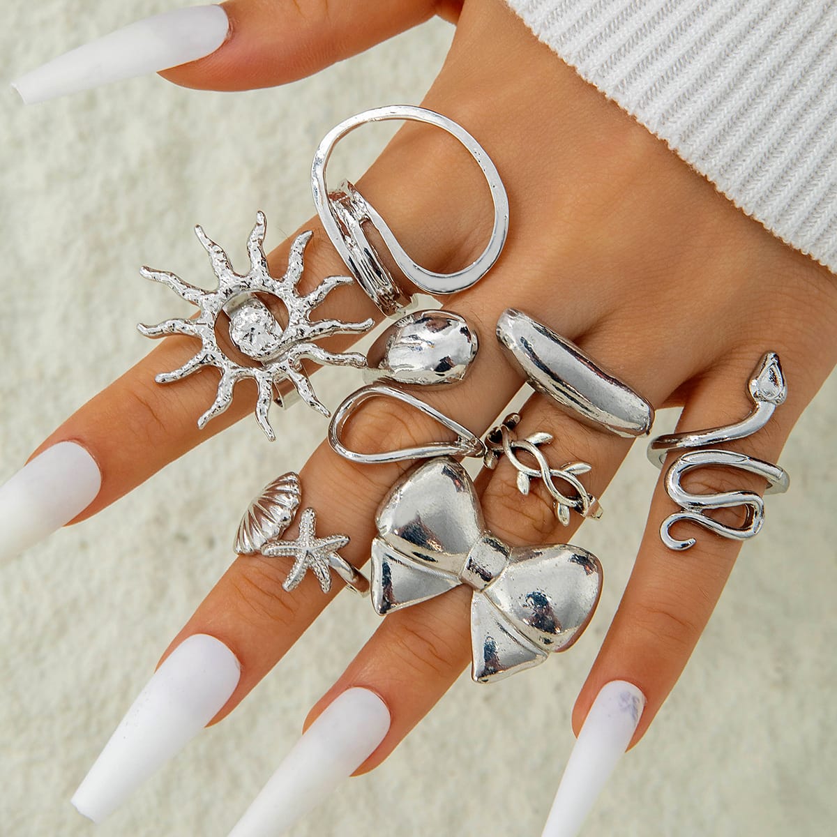 RS166: Maximalistic Finger Ring Sets (silver) - 8pcs