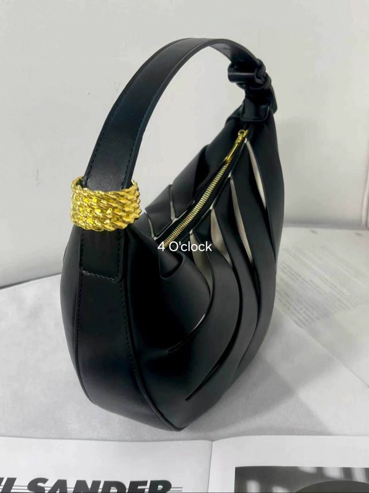 Crescent Hollow Out Handbag: Black