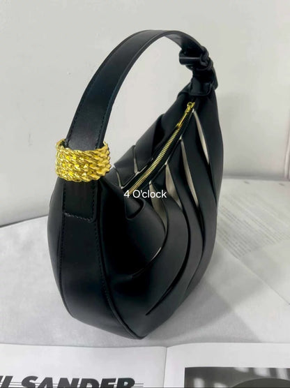 Crescent Hollow Out Handbag: Black