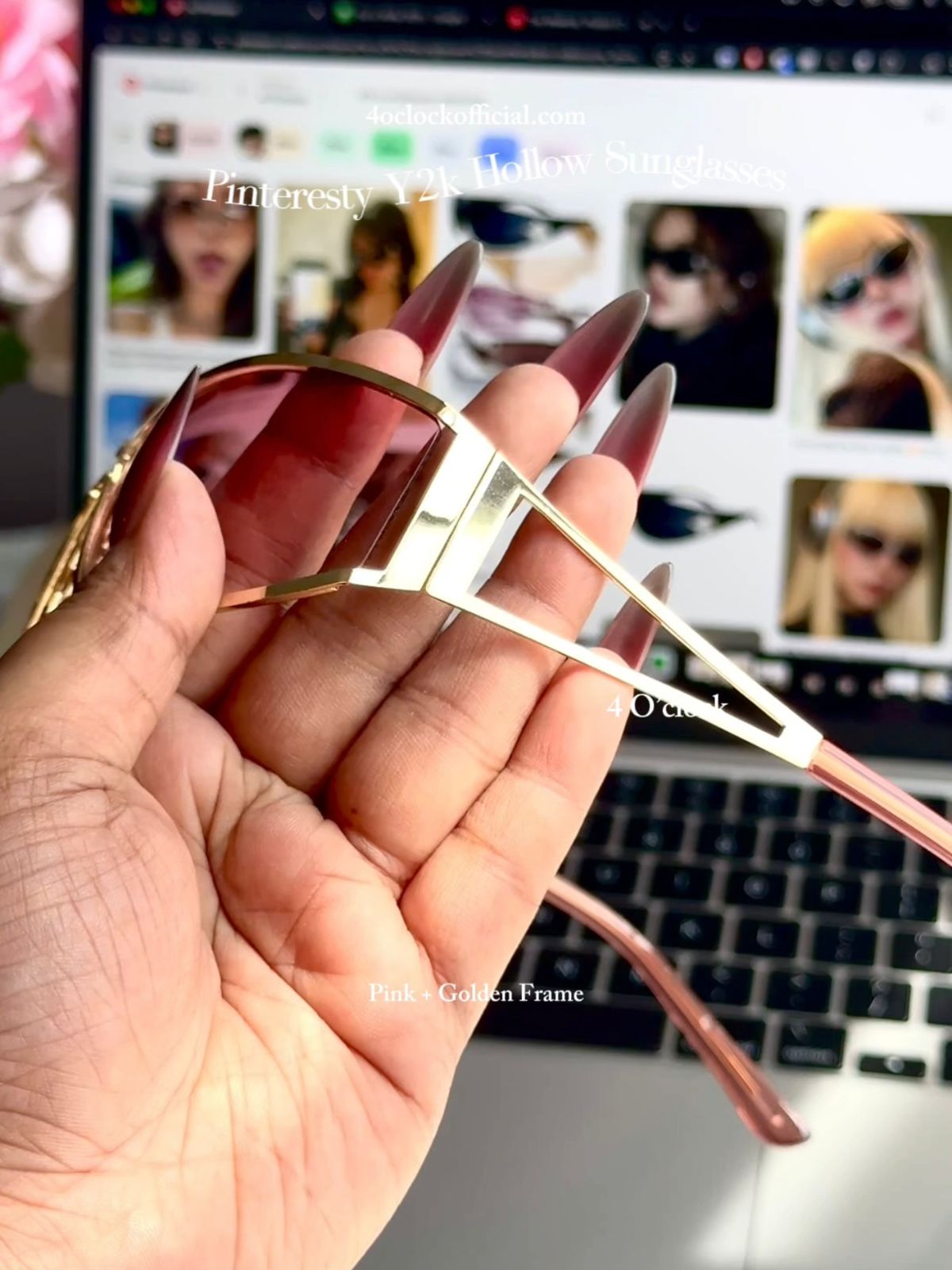 S29: Pinteresty Y2k Metal Hollow Sunglasses - Pink + Golden (with box) Unisex