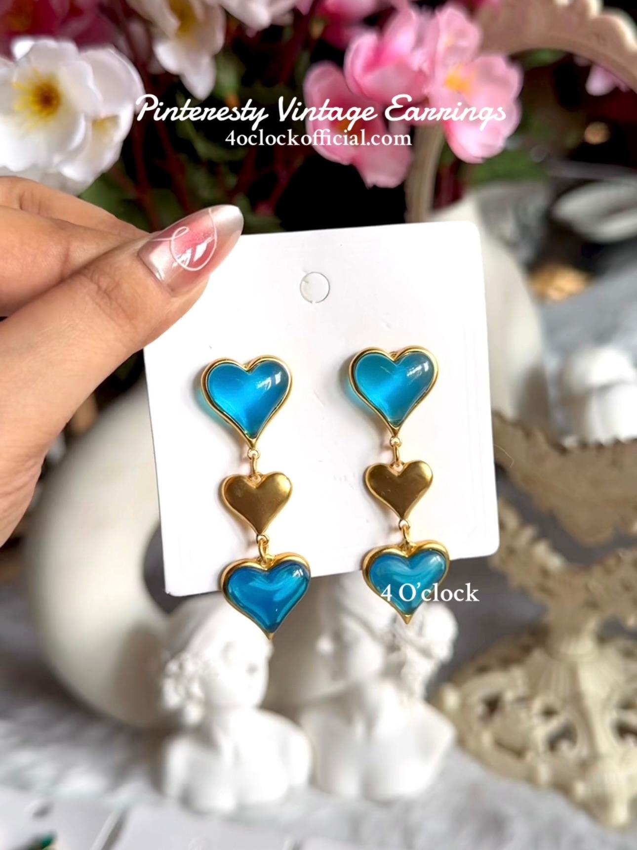 Vintage Earrings: Deep Ocean Heart