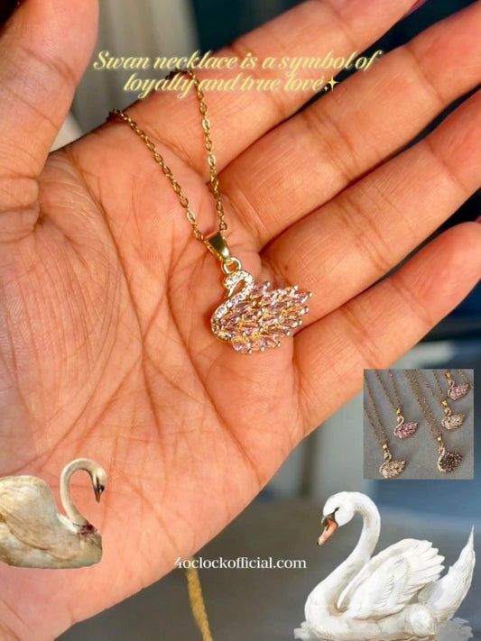P07: 18k Gold Plated Stainless Steel Minimalist Necklace: Golden Pink Swan