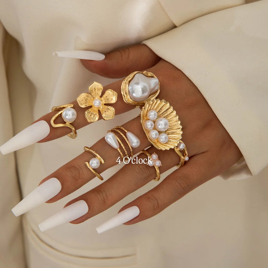 ✨RS40: Maximalistic Finger Ring Sets (Golden) - 8pcs (Full set Non adjustable)