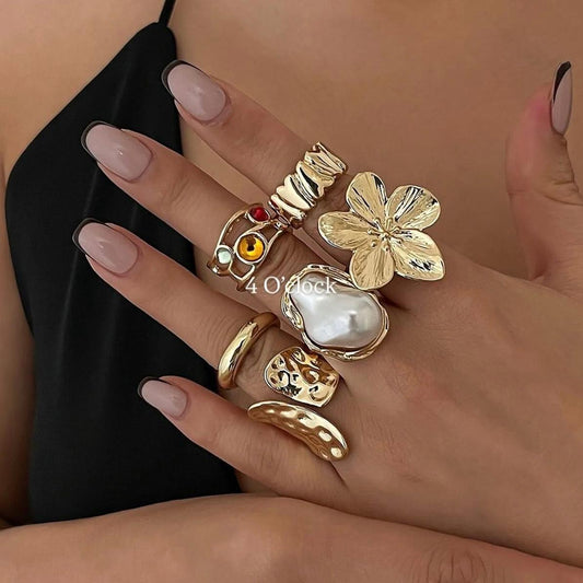 ✨RS119: Maximalistic Finger Ring Sets (Golden) - 6pcs (Full set adjustable)
