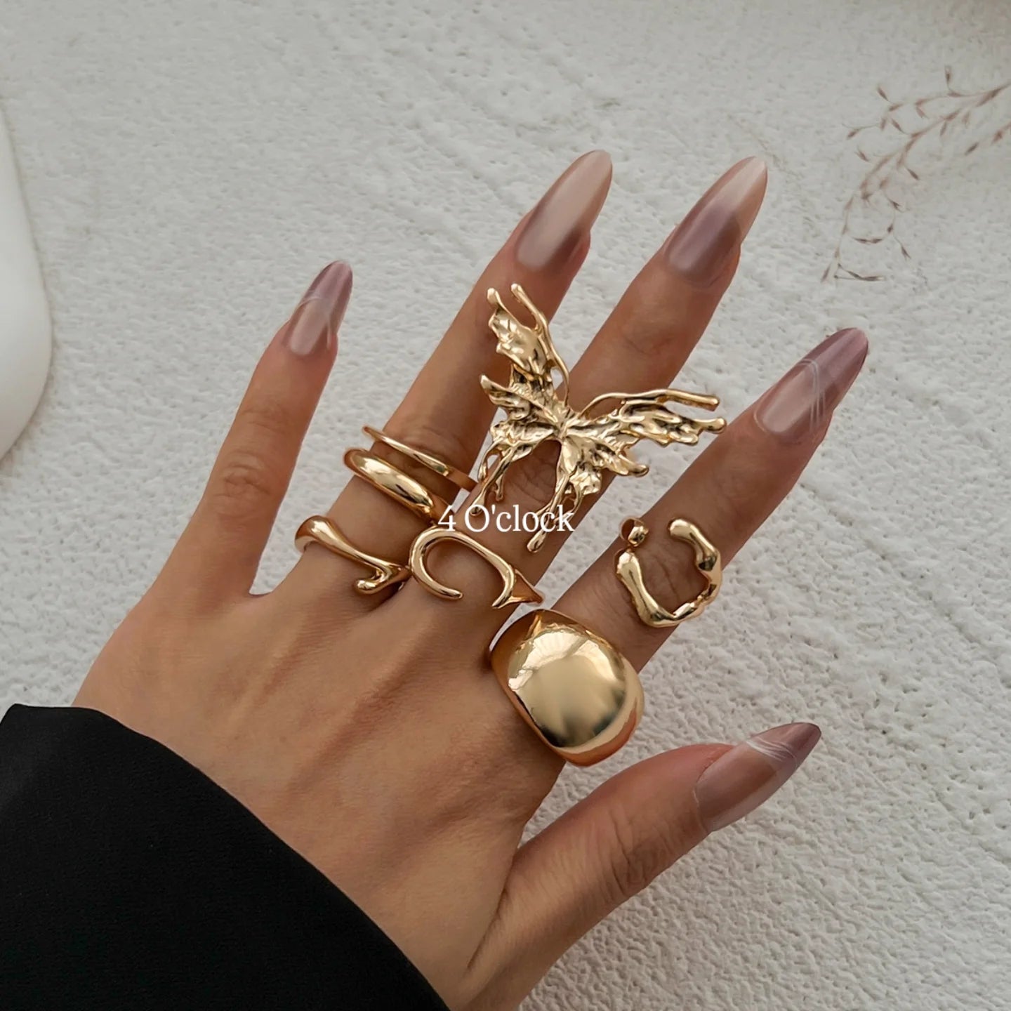 ✨RS111: Maximalistic Finger Ring Sets (Golden) - 6pcs (Adjustable-Non adjustable mixed sizes)