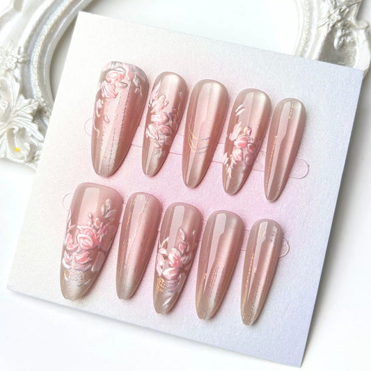 N31: Press On Nails: Velvet Luxe. Size S (10 Pcs) - With 12pcs FREE glue stickers.